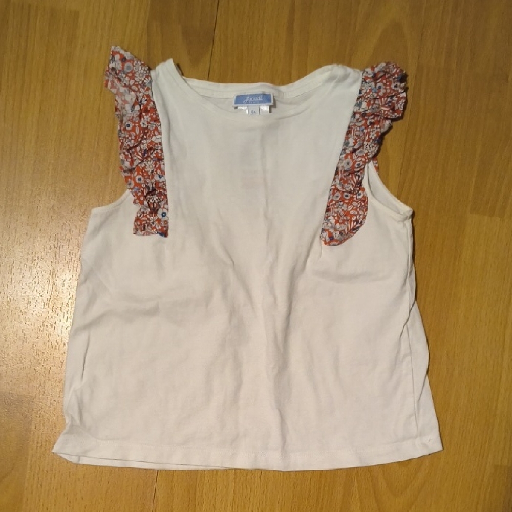 Jacadi | White Tank Top with Red Floral Accents